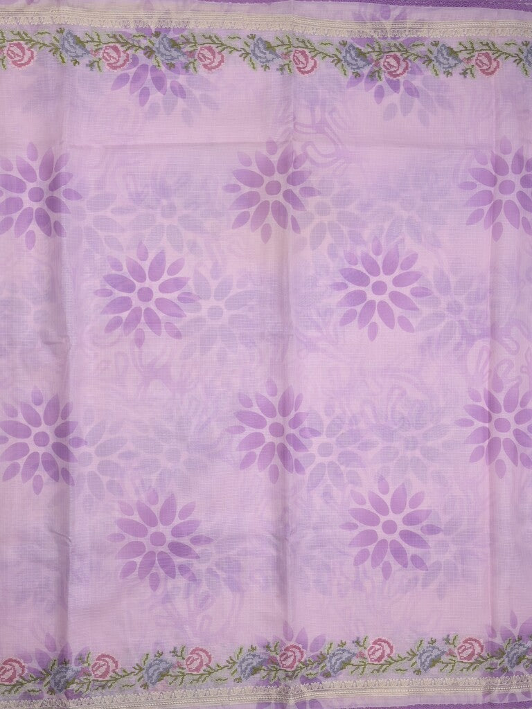Silk kota fancy saree light lavender color allover prints & fancy embroidery border with running pallu and printed blouse