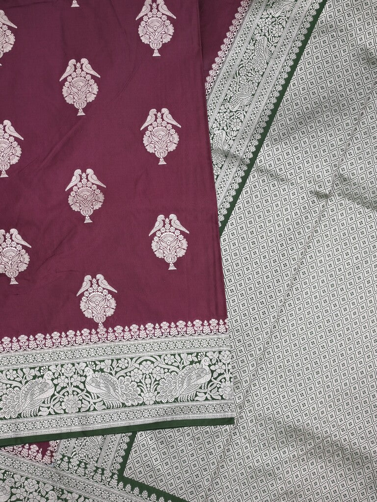 Mashru silk fancy Saree in maroon color allover zari motifs with Zari Border & Contrast Blouse