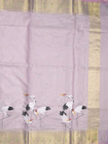 Silk kota fancy saree light lavender color allover embroidery motifs & zari border with zari pallu and attached plain blouse
