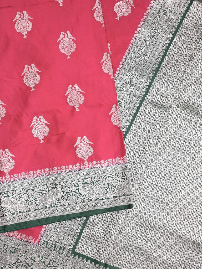 Mashru silk fancy Saree in red color allover zari motifs with Zari Border & Contrast Blouse