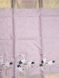 Silk kota fancy saree light lavender color allover embroidery motifs & zari border with zari pallu and attached plain blouse