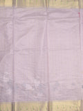 Silk kota fancy saree light lavender color allover embroidery motifs & zari border with zari pallu and attached plain blouse