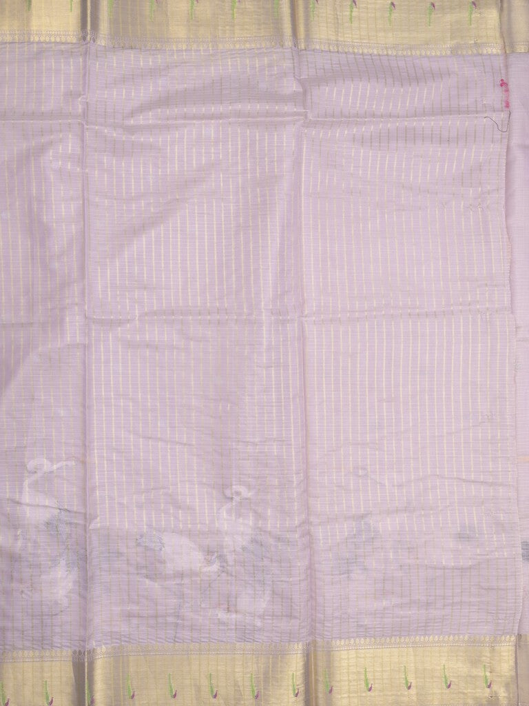 Silk kota fancy saree light lavender color allover embroidery motifs & zari border with zari pallu and attached plain blouse