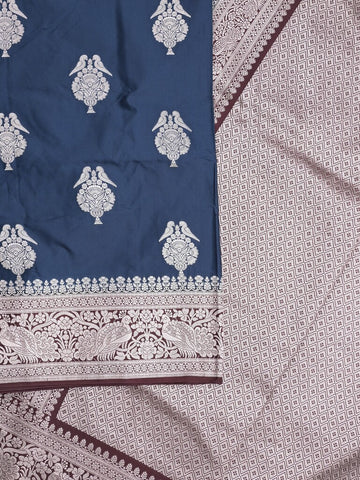 Mashru silk fancy Saree in navy blue color allover zari motifs with Zari Border & Contrast Blouse