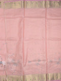 Silk kota fancy saree baby pink color allover embroidery motifs & zari border with zari pallu and attached plain blouse