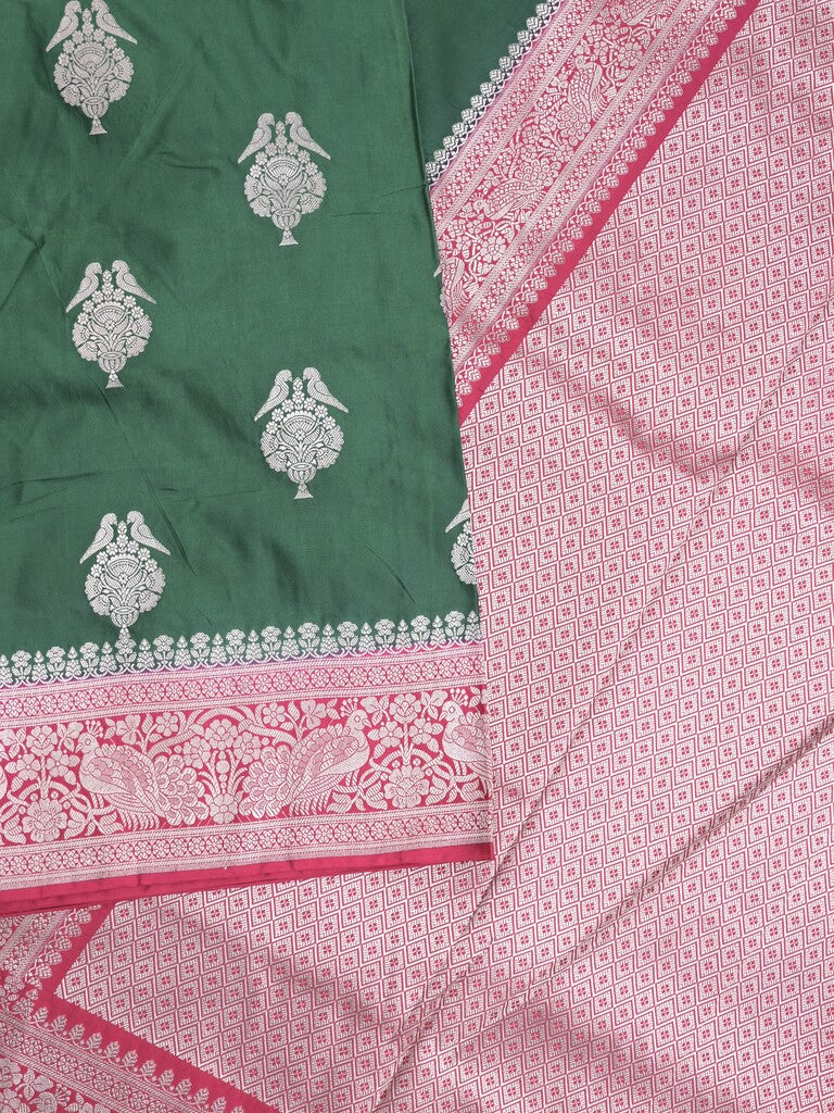 Mashru silk fancy Saree in bottle green color allover zari motifs with Zari Border & Contrast Blouse