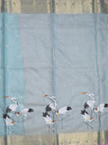 Silk kota fancy saree light blue color allover embroidery motifs & zari border with zari pallu and attached plain blouse
