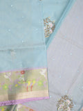 Silk kota fancy saree light lavender color allover embroidery motifs & zari border with zari pallu and attached plain blouse Copy