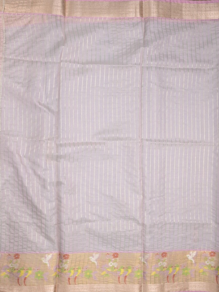 Silk kota fancy saree light lavender color allover embroidery motifs & zari border with zari pallu and attached plain blouse Copy