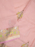Silk kota fancy saree baby pink color allover embroidery, mirror work & zari border with running pallu and plain blouse