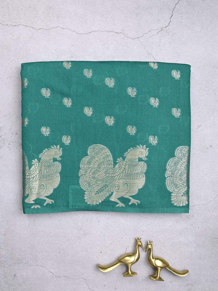 Green mango fancy saree rama green color allover zari motifs & zari border with brocade pallu and contrast blouse
