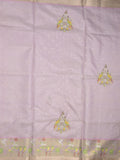 Silk kota fancy saree light pastel purple color allover embroidery, mirror work & zari border with running pallu and plain blouse