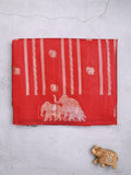 Green mango fancy saree red color allover zari motifs & zari border with brocade pallu and contrast blouse