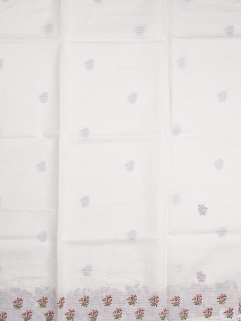 Kota fancy saree white color allover embroidery motifs & fancy embroidery border with running pallu and plain blouse