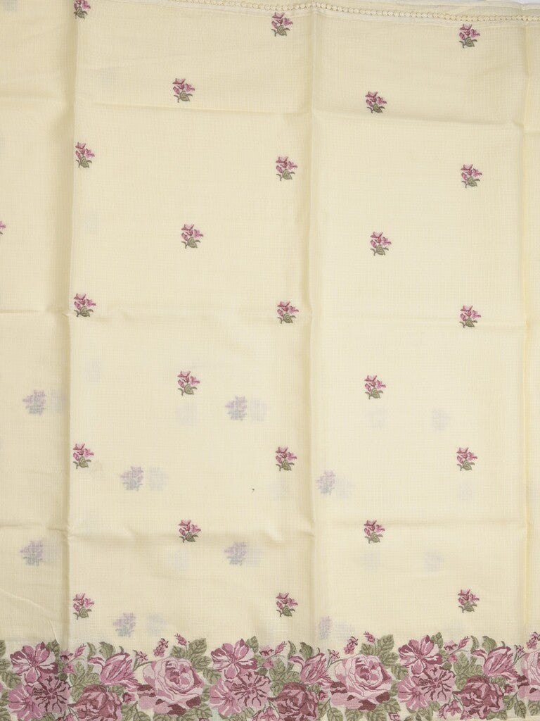 Kota fancy saree pastel yellow color allover embroidery motifs & fancy embroidery border with running pallu and plain blouse