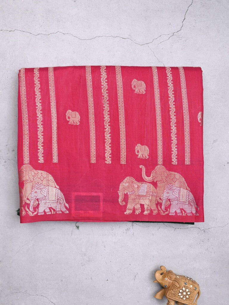Green mango fancy saree dark pink color allover zari motifs & zari border with brocade pallu and contrast blouse blouse
