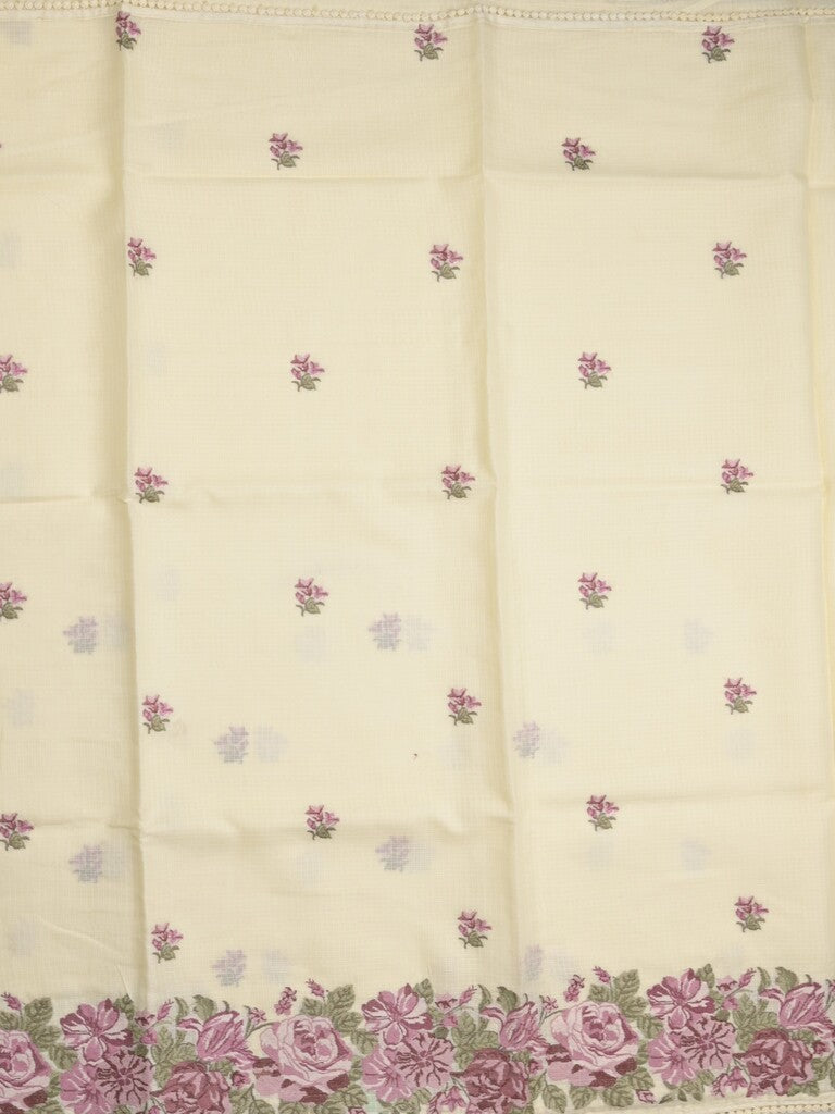 Kota fancy saree pastel yellow color allover embroidery motifs & fancy embroidery border with running pallu and plain blouse