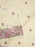 Kota fancy saree pastel yellow color allover embroidery motifs & fancy embroidery border with running pallu and plain blouse