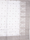 Kota fancy saree white color allover embroidery & fancy border with running pallu and attached self blouse
