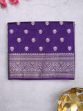 Dupion fancy saree dark blue color allover zari butis & zari border with zari pallu and contrast blouse