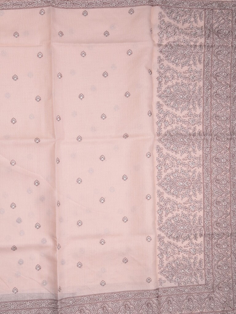Kota fancy saree baby pink color allover embroidery & fancy border with running pallu and attached self blouse