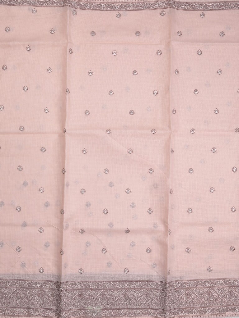 Kota fancy saree baby pink color allover embroidery & fancy border with running pallu and attached self blouse