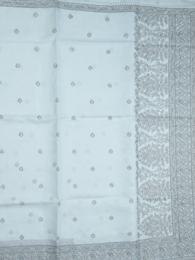 Kota fancy saree light blue color allover embroidery & fancy border with running pallu and attached self blouse