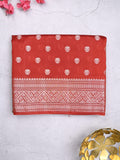 Dupion fancy saree red color allover zari butis & zari border with zari pallu and contrast blouse