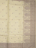 Kota fancy saree pastel yellow color allover embroidery & fancy border with running pallu and attached self blouse