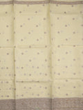 Kota fancy saree pastel yellow color allover embroidery & fancy border with running pallu and attached self blouse