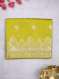 Dupion fancy saree parrot green color allover zari butis & zari border with zari pallu and contrast blouse