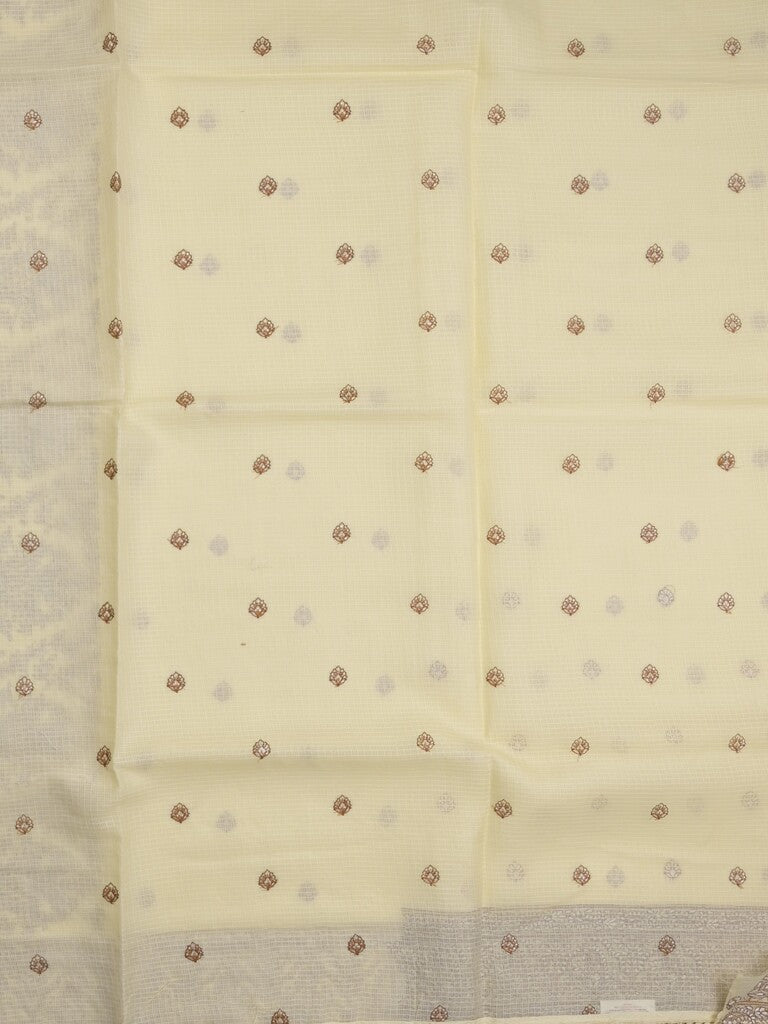 Kota fancy saree pastel yellow color allover embroidery & fancy border with running pallu and attached self blouse
