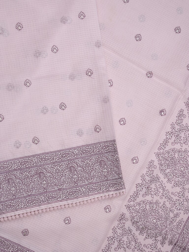 Kota fancy saree pastel light purple color allover embroidery & fancy border with running pallu and attached self blouse