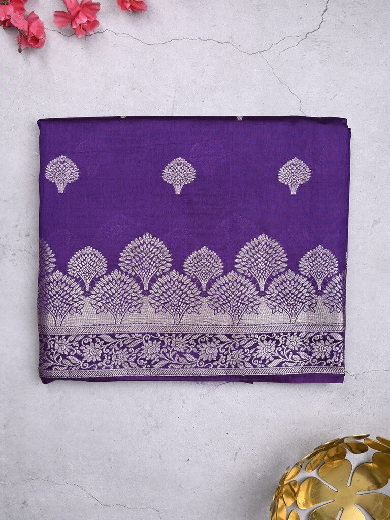 Dupion fancy saree ink blue color allover zari butis & zari border with zari pallu and contrast blouse