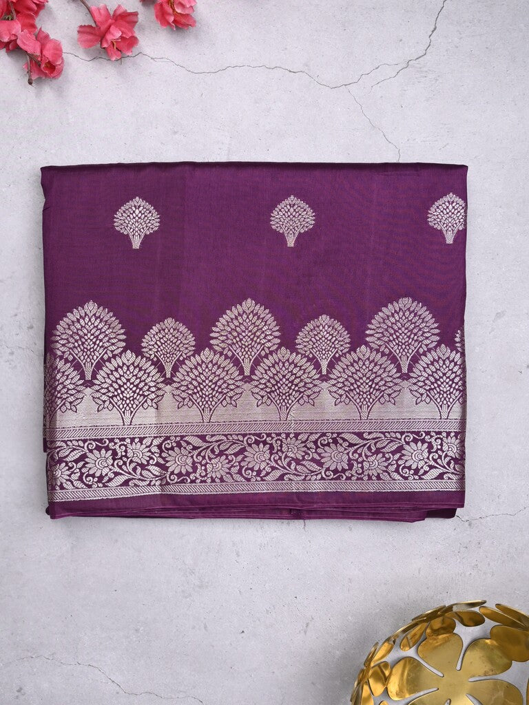 Dupion fancy saree wine color allover zari butis & zari border with zari pallu and contrast blouse