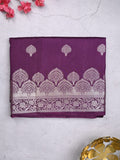 Dupion fancy saree wine color allover zari butis & zari border with zari pallu and contrast blouse