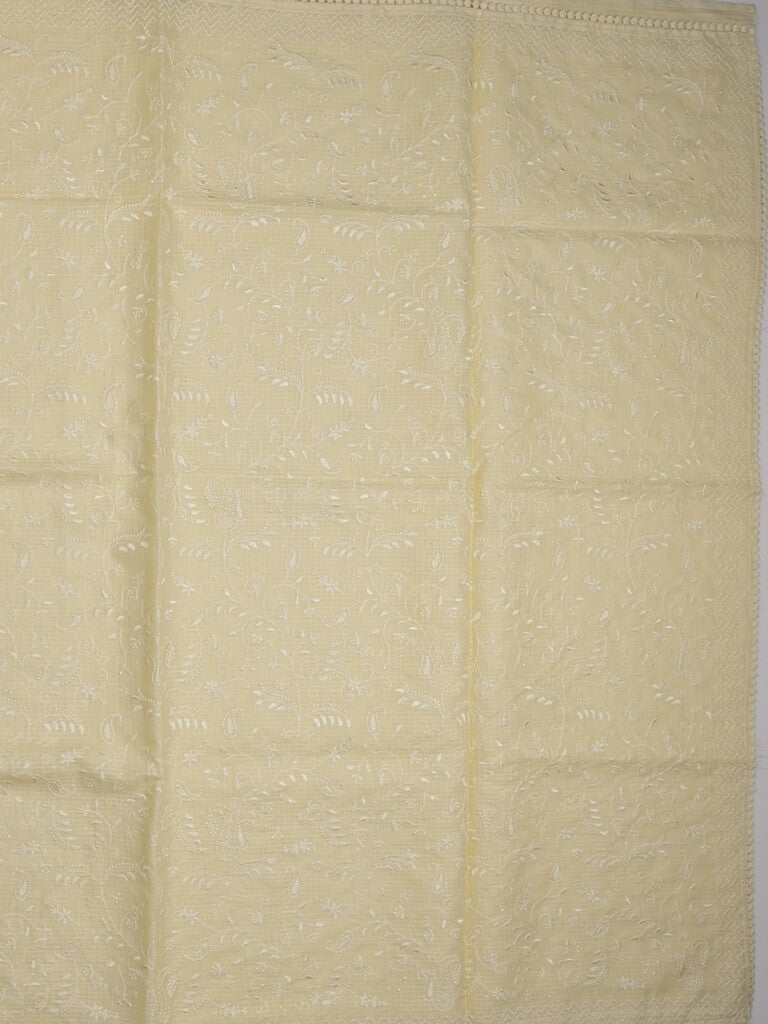 Kota fancy saree pastel yellow color allover embroidery & fancy border with running pallu and attached plain blouse