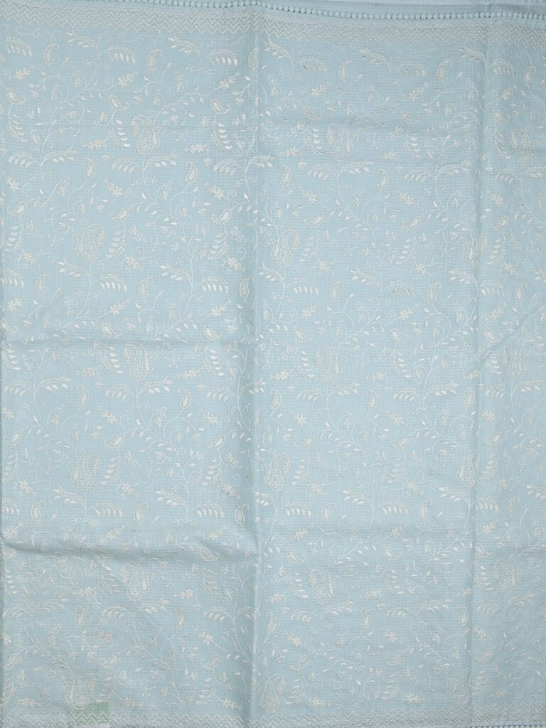 Kota fancy saree pastel blue color allover embroidery & fancy border with running pallu and attached plain blouse