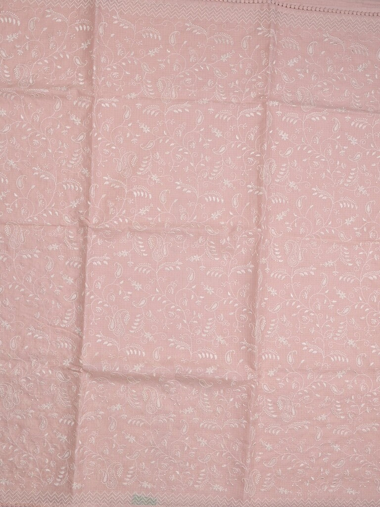 Kota fancy saree baby pink color allover embroidery & fancy border with running pallu and attached plain blouse