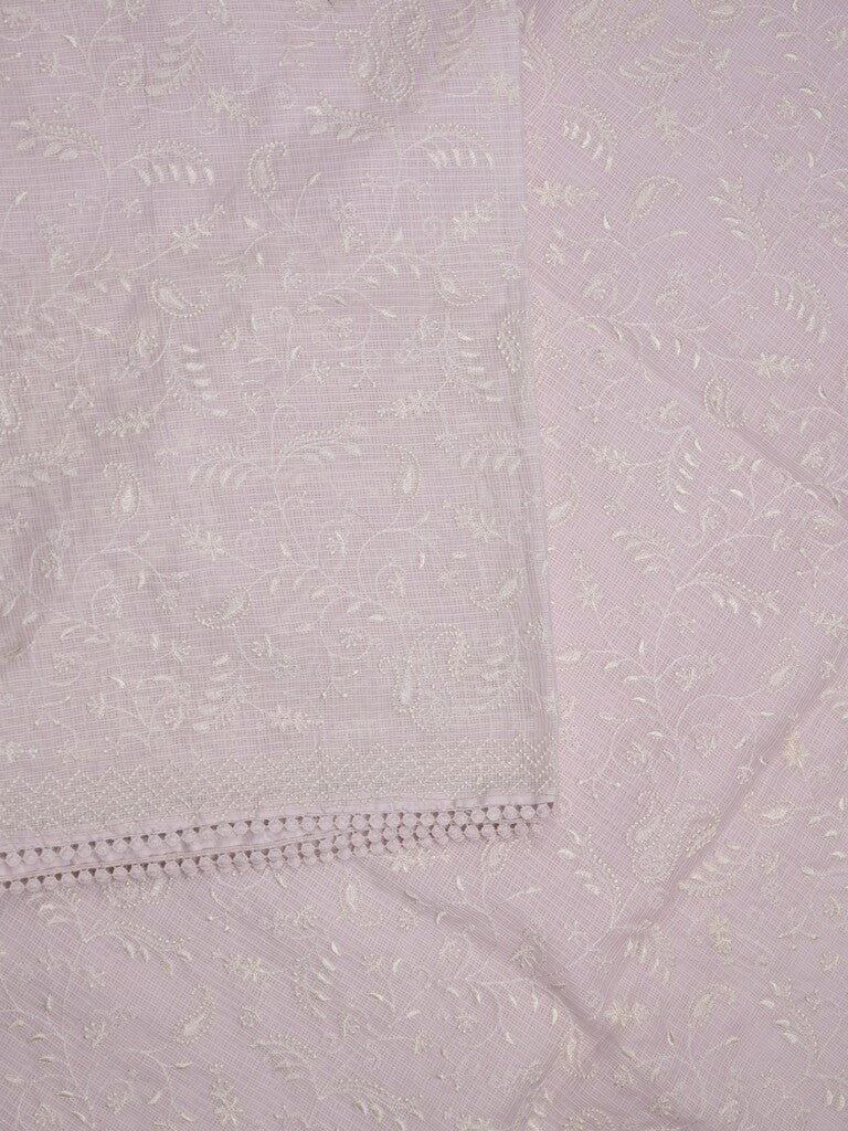 Kota fancy saree pastel purple color allover embroidery & fancy border with running pallu and attached plain blouse