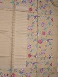 Dupion fancy saree beige color allover stripes & printed border with printed pallu and printed blouse