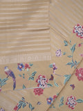 Dupion fancy saree beige color allover stripes & printed border with printed pallu and printed blouse