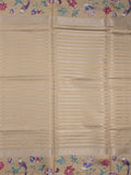 Dupion fancy saree beige color allover stripes & printed border with printed pallu and printed blouse