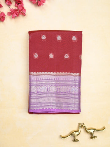 Green mango fancy saree red color allover zari motifs & zari border with contrast pallu and contrast blouse