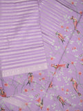 Dupion fancy saree purple color allover stripes & printed border with printed pallu and printed blouse