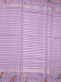 Dupion fancy saree purple color allover stripes & printed border with printed pallu and printed blouse