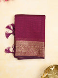 Chanderi fancy saree dark pink color allover plain & zari border with zari pallu and running blouse