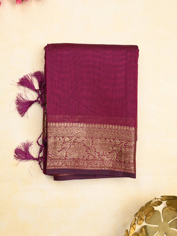 Chanderi fancy saree dark pink color allover plain & zari border with zari pallu and running blouse