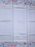 Dupion fancy saree light blue color allover stripes & printed border with printed pallu and printed blouse
