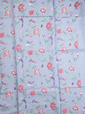 Dupion fancy saree light blue color allover stripes & printed border with printed pallu and printed blouse